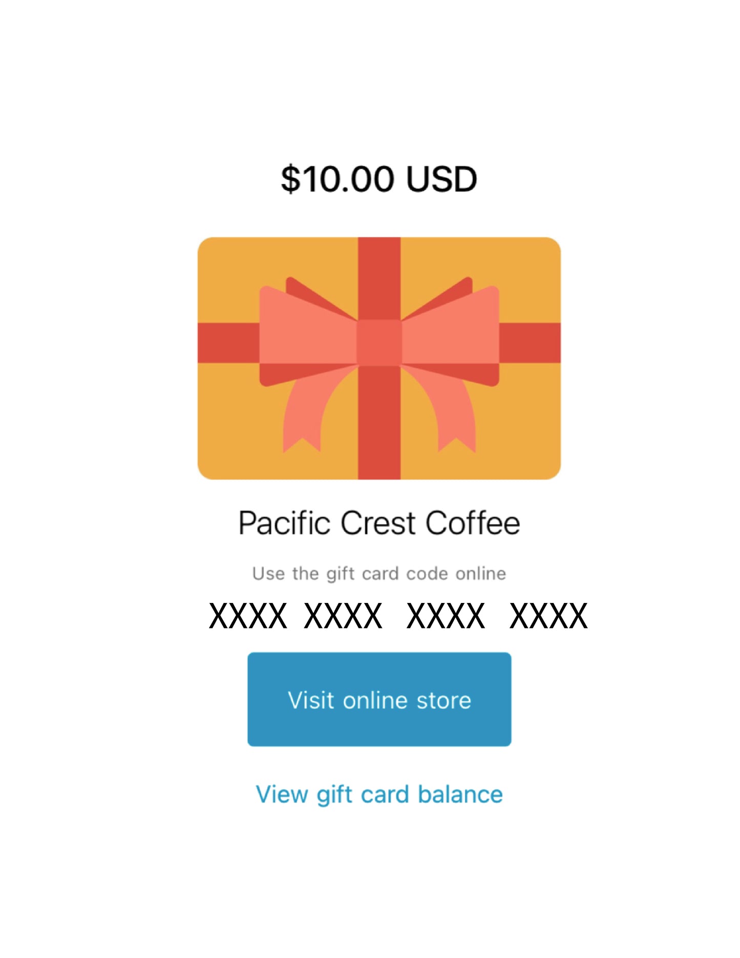 E-Gift Card: Pacific Crest Coffee Online Store